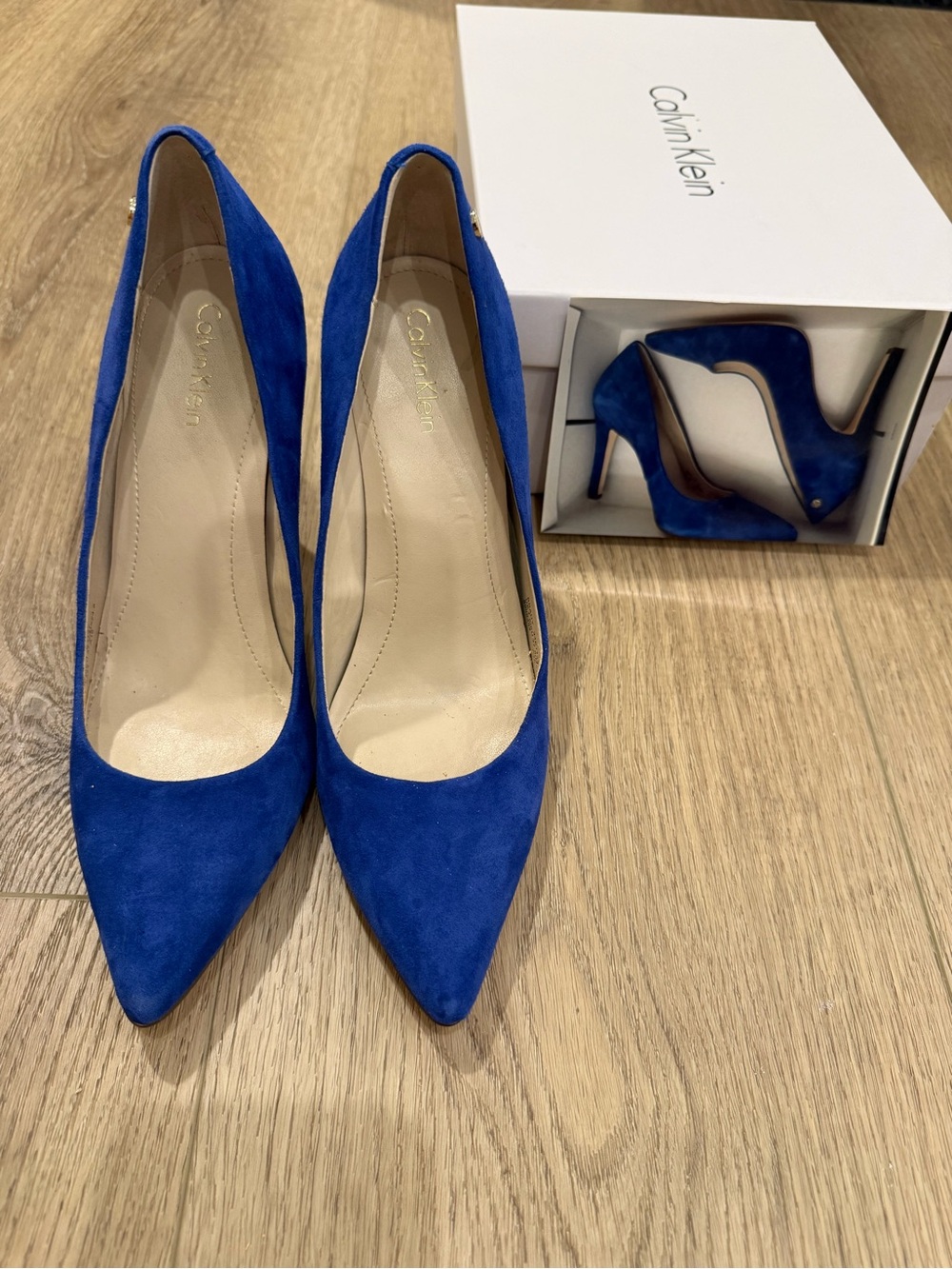 Calvin Klein Cobalt Blue Suede Pointed-Toe Pumps